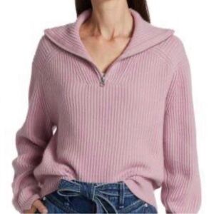 rag & bone Dusty Pink Ribbed Half-Zip Turtleneck Sweater